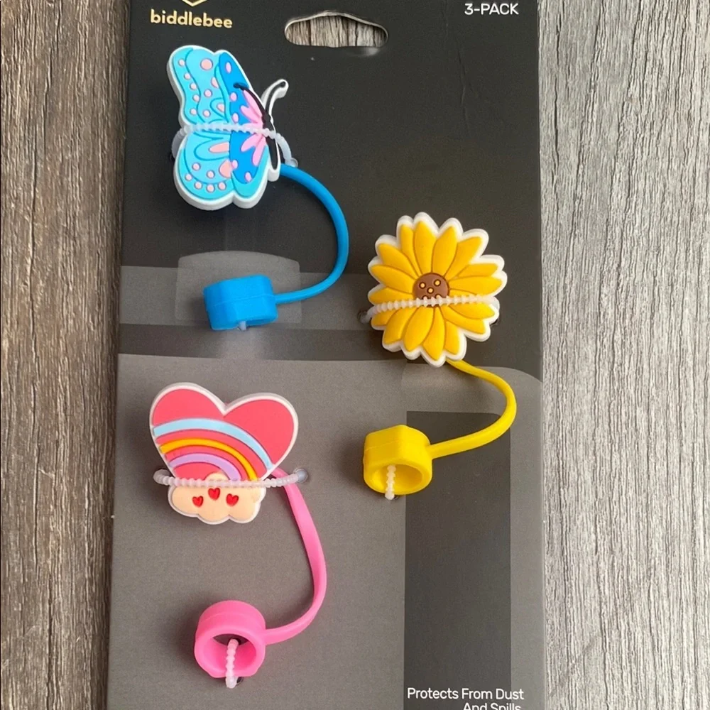 Vibrant Straw Toppers Set - Blue, Yellow, Pink